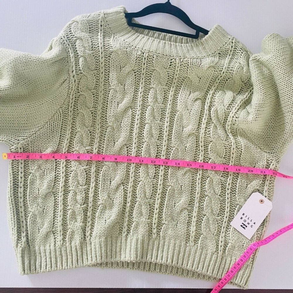 Billabong BNWT Bluesday Cable Knit Jumper Women's Size 12 Mint Green Sweater - Picture 9 of 11